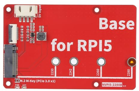 NVPI5 2280B SSD-Basis für RasPi 5, M.2 KEY-M NVMe SSD-Basis mit LED-Anzeigen, PCIe Gen3 Kompatibel mit 8 GB, 4 GB, 2 GB, 1 GB