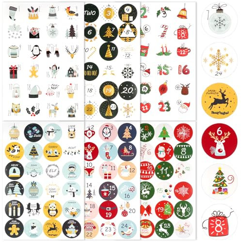 Adventskalender Zahlen Aufkleber, Ø 45mm Adventskalender Sticker 1-24 Zahlenaufkleber Weihnachten, Selbstklebend Zahlen Adventskalender Nummern Aufkleber Sticker Set für Weihnachten Kalender Xmas