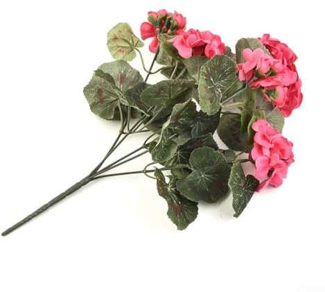 BlissfulAbode Künstliche Seidengeranien-Pflanze, Seide, Geranien mit grünen Blättern, realistischer künstlicher Geranienstrauß, künstliche Geranie, rot-rosa Blumen (dunkelrosa)