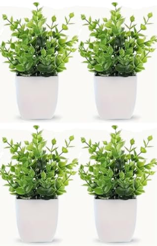 Valyria Home | Pack de 4 Plantas Artificiales Decorativas Pequeñas en Maceta | Mini Plantas Verdes para Hogar, Oficina, Cocina, Ventana | Decoración Interior Mesa Baño Escritorio | Tamaño 18x12x12 cm