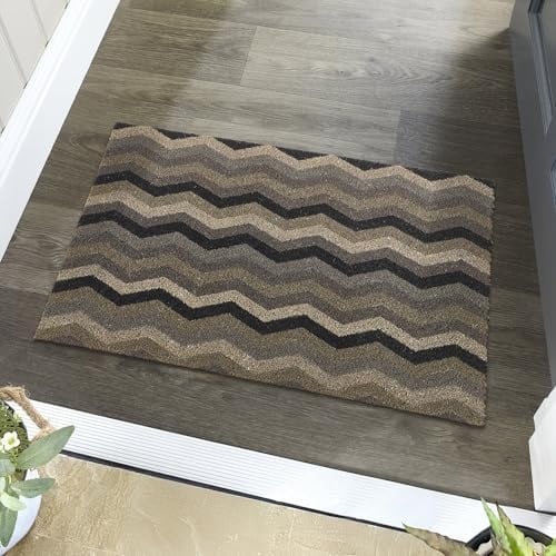 Lord of Rugs Printed Coir Door Mat for Home Entrance Indoor and Outdoor, Patio, Balcony Non-Slip Durable Natural Coconut Fiber Doormat in 45x75 cm Ocean Zig Zag