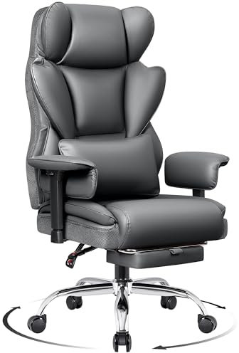 DoChair Silla Ergonómica Escritorio Amplia, Silla Oficina Ejecutiva con Reposapiés 165 ° Respaldo Ajustable Silla Gaming en casa Cuero imitación 150-200KG, Gris