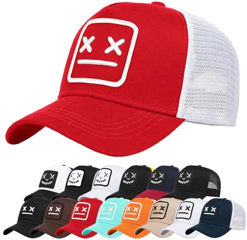 Enwokran Baseballkappe Herren Quirky Bizarre Stickerei Hüte Unisex Hip Hop Trucker Caps Verstellbare Netzrückseite UV-Schutz Sport Reisen Draußen Sonnenschutz Hüte Baseball Cap (Rot)