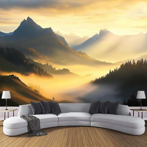 Tapete Fototapete 3D Effekt Sonnenaufgangslandschaft Alpen Seidenstoff Wandbild Wandtapete Hauptdekorationen Für Wand Wohnzimmer Schlafzimmer, Fototapete 230X180Cm