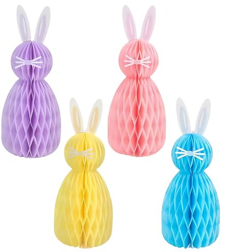 GWAWG Großer Deko Honeycomb Papier Osterdeko Wabenhase aus Seidenpapier Osterhase aus Papier Ostereier Baum Tischdeko Frühlingsdeko Moderne Osterdekoration Zuhause Party Feierlichkeiten 4 Stück