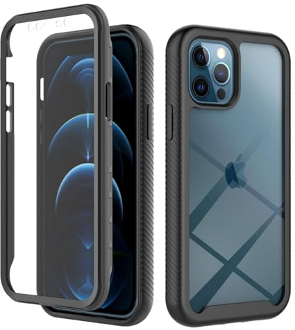 360 Grad Hülle Kompatibel mit Apple iPhone 12/12 Pro | Handyhülle Stoßfest Cover 360 Grad mit eingebautem Displayschutz für iPhone 12/12 Pro | Schwarz