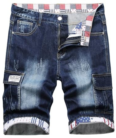 Pantaloncini a Jeans da Uomo, Denim Jeans Shorts Casual Basic Distrutto Pantaloncini Moda Bermudas Coulisse E Tasche Baggy Jeans Short Jeans Strappati Uomo Hip Hop con Schizzi di Vernice