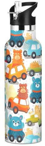 Carino Cartoon Cars Animali Bottiglia d'acqua con coperchio Cannuccia In Acciaio Inox Isolato Bottiglie d'acqua per Ragazzi Bambini 59 Once A Prova di Perdita BPA Free Bambini Tazze
