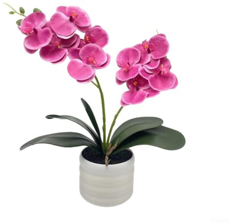 CYRENT Grande orchidea artificiale in vaso, elegante orchidea rosa, decorazione per casa, ufficio, camera da letto, tavolo, centrotavola in seta realistica, 35 cm (viola)