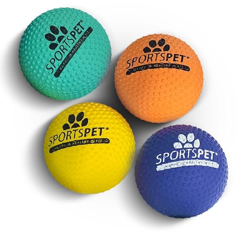 SPORTSPET Tough Bounce Dimple Natural Rubber Dog Balls, PACK OF 4 (65mm) | Tennis Ball Sized, Textured Rubber Balls for Dogs, Non-Toxic & Bouncy, Built for Play, dog balls indestructible