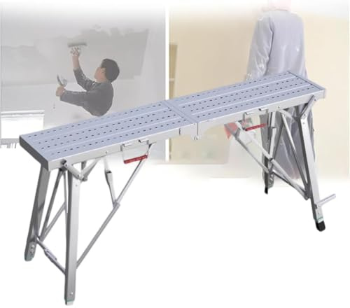 TT-YEC Multipurpose Iron Scaffolding Workbench, Foldable Ladder Bench, 4-Level Height Adjustment, Portable Heavy-Duty Galvanized Scaffolding for Painting and Cleaning,D 180CM