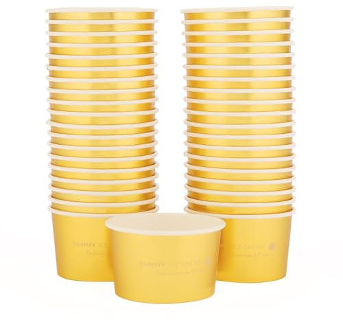 Goldene Eiscreme Papierbecher 200ml [50 Stück] Einweg Dessert schalen für warme und kalte Speisen, ideal für Geburtstags und Weihnachtsfeiern, Snacks, Frozen Yogurt, Bars, Restaurants und Bäckereien