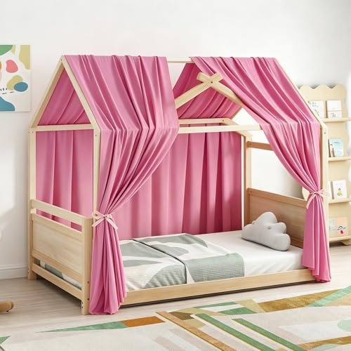 MeYuxg Hausbett Himmel Set, 2 Stück Betthimmel Hausbett Musselin, Kinderbett Baldachin Stoffhimmel für Mädchen Jungen Kinderzimmer, Baldachin Kinderzimmer Deko, Rosa, H350 x B135 cm