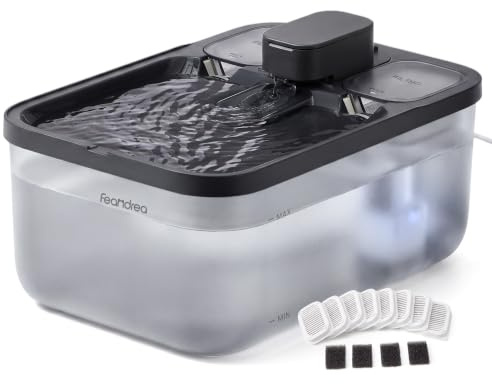 Feandrea Katzenbrunnen, 4,5L Trinkbrunnen für Katzen, 8 Filter, 4 Schwämme | Leiser Haustierbrunnen, Sichtbarer Wasserstand, 28,7 x 19,3 x 17,3 cm, Schwarz PWF002B101