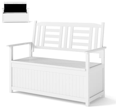 COSTWAY 107cm/120cm/123cm Garden Storage Bench, 2-Seater Patio Loveseat Park Bench Chair with 125L/155L/185L Box, Outdoor Furniture Leisure Porch Seating (White, 123 x 69 x 96 cm)