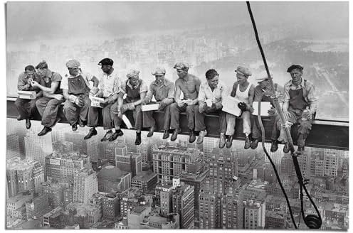 REINDERS Poster, Lunch atop a Skyscraper, Wohnzimmer, Poster, Wanddeko, Room Decor, 150 gr. glänzend Bilderdruckpapier, Schwarz, 61x91,5cm