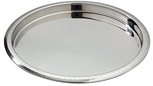 Elegance Stainless Steel Hammered Rim Bar Tray, 14 Diameter, Silver (72554)