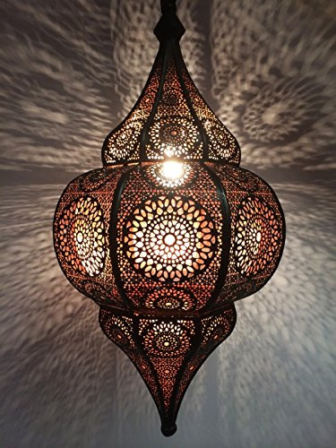 Orientalische Lampe Pendelleuchte Schwarz Malha 50cm E14 Lampenfassung | Marokkanische Design Hängeleuchte Leuchte aus Marokko | Orient Lampen für Wohnzimmer Küche oder Hängend über den Esstisch