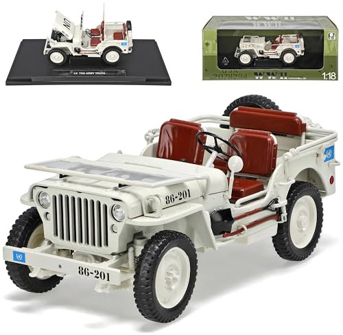 Welly 1/4 TON Army Truck UN Beige Jeep Willys USA Army 2. Weltkrieg 1/18 Modell Auto mit individiuellem Wunschkennzeichen