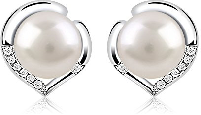 B.Catcher Pendientes de Plata de Ley 925 con Perlas de Agua Dulce y Circonitas – Diseño Corazón, Elegante y de Lujo