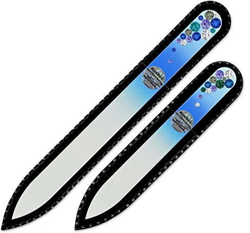 Geschenke für freundin - Mont Bleu Set bestehend aus 2 Glasnagelfeilen von Hand dekoriert mit Swarovski Elements - Nagelfeilen set - Glasfeile für nägel - Premium Glas Nagelfeile - nagelset