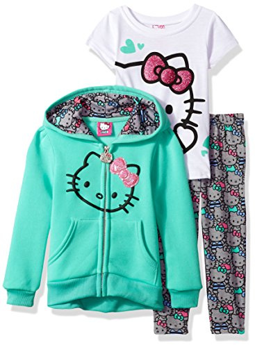 Hello Kitty Girls' 3 Piece Hooded Legging Set Clothing, Mint, 14