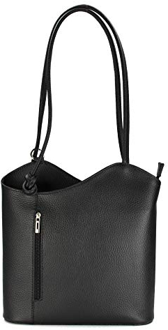 Belli italienische Ledertasche Backpack Classic 2in1 Damen Rucksack Leder Handtasche made in italy Schultertasche - 28x28x8 cm (B x H x T) (Schwarz)