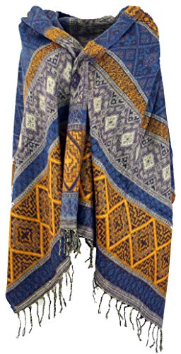 GURU SHOP Weicher Pashmina Schal/Stola, Schultertuch, Plaid, Herren/Damen, Inka Muster Blau, Synthetisch, Size:One Size, 200x90 cm