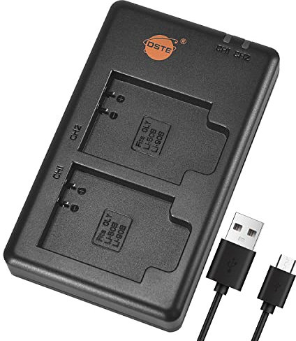 DSTE Fast Charging USB Dual battery Charger Compatible for Sony NP-BK1,Panasonic VW-VBX090/HX-WA2/WA20, Li-60B, EN-EL11, LI-50B, LI-90B, NP-150 Battery, HDR-AZ1VR, HDR-AZ1VB, HDR-AZ1VW