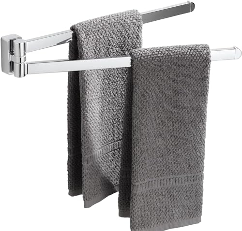 BGL Drehbarer Handtuchhalter, Chrom, zweiarmig, Wandhalterung, Handtuchhalter für Badezimmer-Organizer