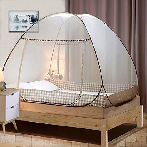 Digead Moskitonetz Bett,Faltbares Bett-Moskitonetz, Tragbares Reise-moskitonetz, Doppeltür-Moskito-Campingzelt,120 × 200cm-Brauner Rand