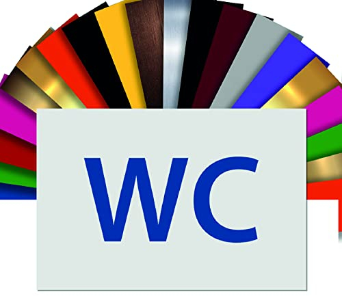 WC-Toiletten-Schild – Selbstklebende PVC-Türschild 10 x 15 cm – 21 Farben verfügbar (Weiß mit blauer Schrift)