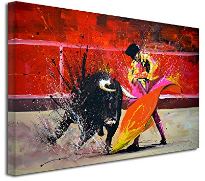 DECLINA Großes Bild, Kunstdruck auf Leinwand, Dekoration für Wohnzimmer, modern, Gemälde Toro, 50 x 30 cm