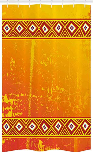 ABAKUHAUS Afrika Schmaler Duschvorhang, Stammes-ethnisches Motiv, Badezimmer Deko Set aus Stoff mit Haken, 120 x 180 cm, Orange und Marigold