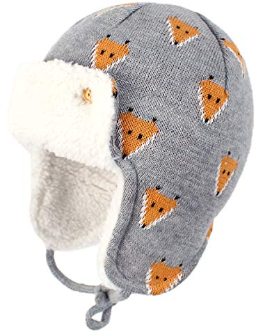 Baby Jungen Mädchen Winter Tiere Earflap Beanie Hut Kinder Säugling Dinosaur Fox Muster Fleece Futter Warme Mütze, Fuchs, 48-50cm(Tag M, 1-2J)