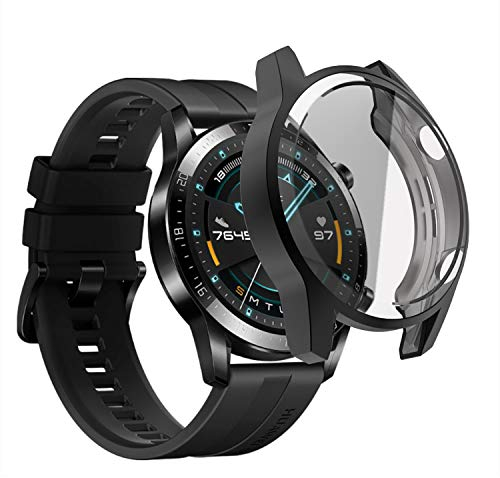 sciuU Hülle Kompatibel mit Huawei GT 2 (46mm, Erschienen im 2019), Rundum Schutzhülle mit Displayschutzfolie, Flexible TPU-Gehäuse Case Schale Kompletter Schutz Cover für Huawei GT 2, Schwarz