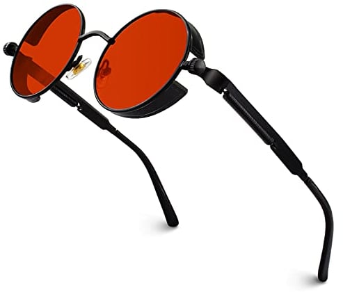 GQUEEN Retro Runde Steampunk Sonnenbrille UV400