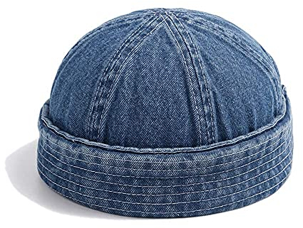 CLAPE Denim Cotton Docker Cap Herren Baumwolle Dockermütze Seemannsmütze Rolled Cuff Brimless Hat Cap Hafenmütze Unisex Commando Work Blue GD59