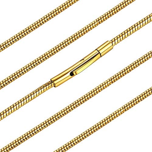 FaithHeart Ladies Chain Necklace Gold Snake Rope Chains 24 inch Long Cord Necklaces Stainless Steel Thick Solid Round Chain Punk Jewelry for Mom
