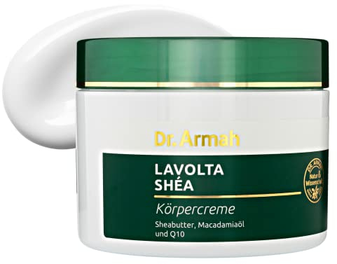 Dr. Armah - Lavolta Shéa - Körpercreme - Körperbutter mit Sheabutter & Macadamiaöl für intensive Feuchtigkeit - Body Butter mit wertvollen Lipiden unterstützt den Erholungsprozess der Haut - 200 ml