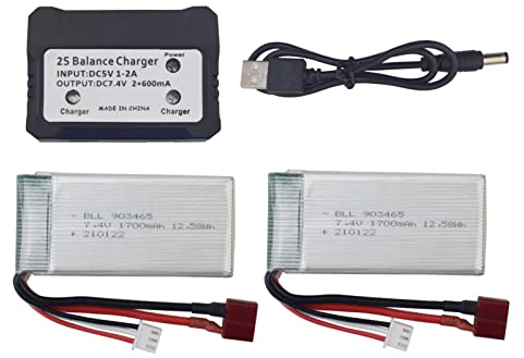 ZYGY 2St. 7.4V 1700mAh Lithium akku & 2in1 Ladegerät für 9205E 9203E 9204E 9206E HB101 2.4G 1:10 Anteil Fernbedienung Allradantrieb hohe Geschwindigkeit ferngesteuertes Geländewagen