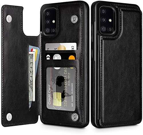 Coolden for Samsung A71 Phone Case Wallet with Card Holder (3 Cards) Black | Shockproof Flip PU Leather Magnetic Closure Heavy Duty Protective, Card Slot Wallet Cover for Samsung Galaxy A71 Phone Case