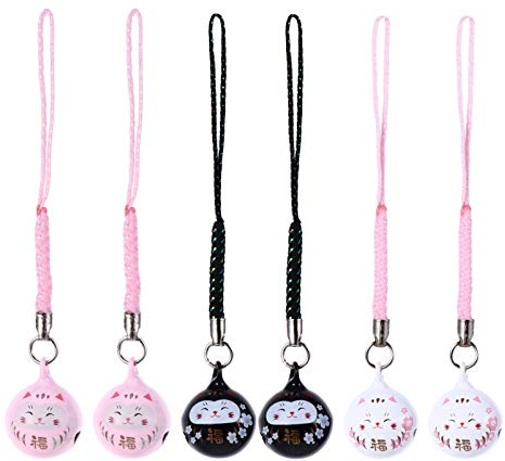 SOIMISS 6pcs Handyanhänger Katze Glocken Handy Handgelenk Lanyard Maneki Neko Katze Maskottchen Geschenke für Schlüsselbund Handtasche Handy Dekoration (Farbe 1)