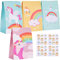 Hukermoon 24 Stück Einhorn Partytüten, Geschenktüten Bunt mit 36 Aufklebern, Candy Bag für Babyparty, Einhorn Pinata, Hochzeit, Einhorn Party, Geburtstagsfeier, Weihnachten