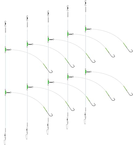 Luroad 5 Stück Angelhaken für Meeresangeln, Flapper-Rigs für Meeresangeln, Strandwerfen, Uferfischen, Flunder, Whiting, Barsch, Scholle (B. 5 Stück - 2 Haken - Größe 2/0-52cm)