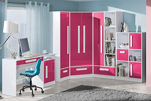 Marmex Kinderzimmer Set Guliver 2, im Set: Eckkleiderschrank 02, Bücherregal 03, Schmales geschlossenes Bücherregal 04, > Kommode mit Regalen 07, Schreibtisch 09