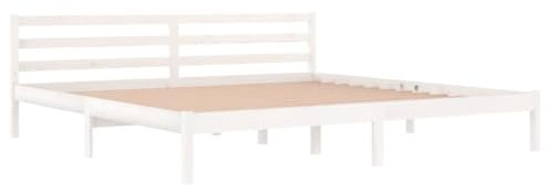 vidaXL Cadre de Lit Meuble de Chambre à Coucher Lit Adulte Cadre à Lattes sur Pied Sommier à Lattes Lit Double Bois Massif de Pin Blanc 200x200 cm