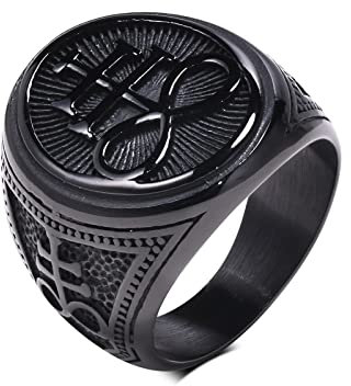 XUANPAI Siegel von Luzifer Seal des Satans Symbol Leviathan Kreuz Satanic Band Siegelring für Männer Jungen, Talisman Amulett Schmuck (Schwarz -Levithan Kreuz, 57)