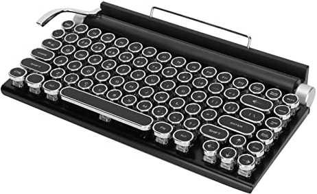 Retro Schreibmaschinentastatur mit LED Hintergrundbeleuchtung, Bluetooth 5.0 Mechanische Gaming Tastatur Im Retro Steampunk Vintage Stil mit 83 Tasten für Windows 2000/XP/Vista/7/8/10, für LINUX, für