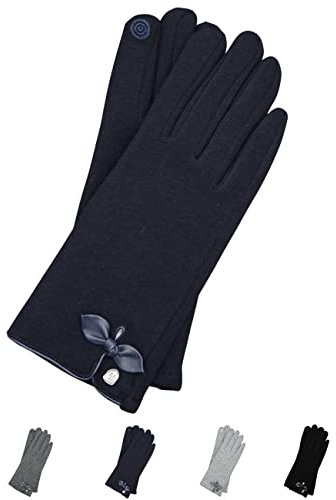 AKAROA ESTD 2019 Damen Handschuhe Liz, Touchscreen Handschuhe, extra weiches Teddyfutter, elastisches Jerseymaterial, 100% vegan, marineblau, XL